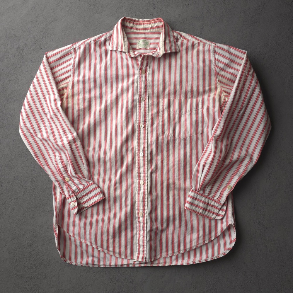 Vintage 1960s Campus Red White Striped Button Down Shirt Made in England